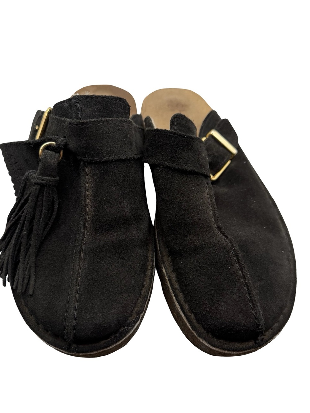 Clark’s Original | Women’s  Black Suede Slide Mules with Tassel and Buckle | 7 - Picture 5 of 9